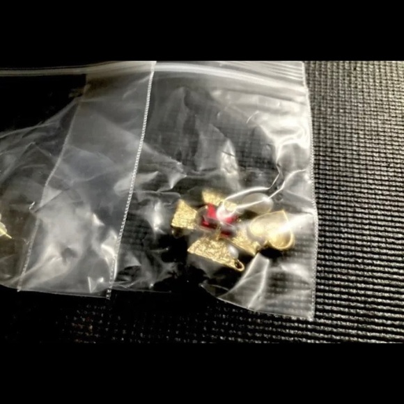 18k Plated | Cross | Heart Motif | Colored Glass Stones Cultured Pearl Drops NIB - Picture 12 of 15